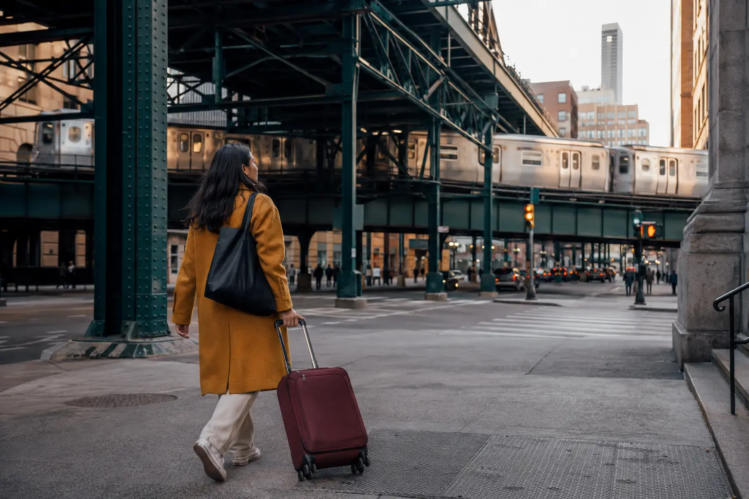 A traveler in a New York transit setting