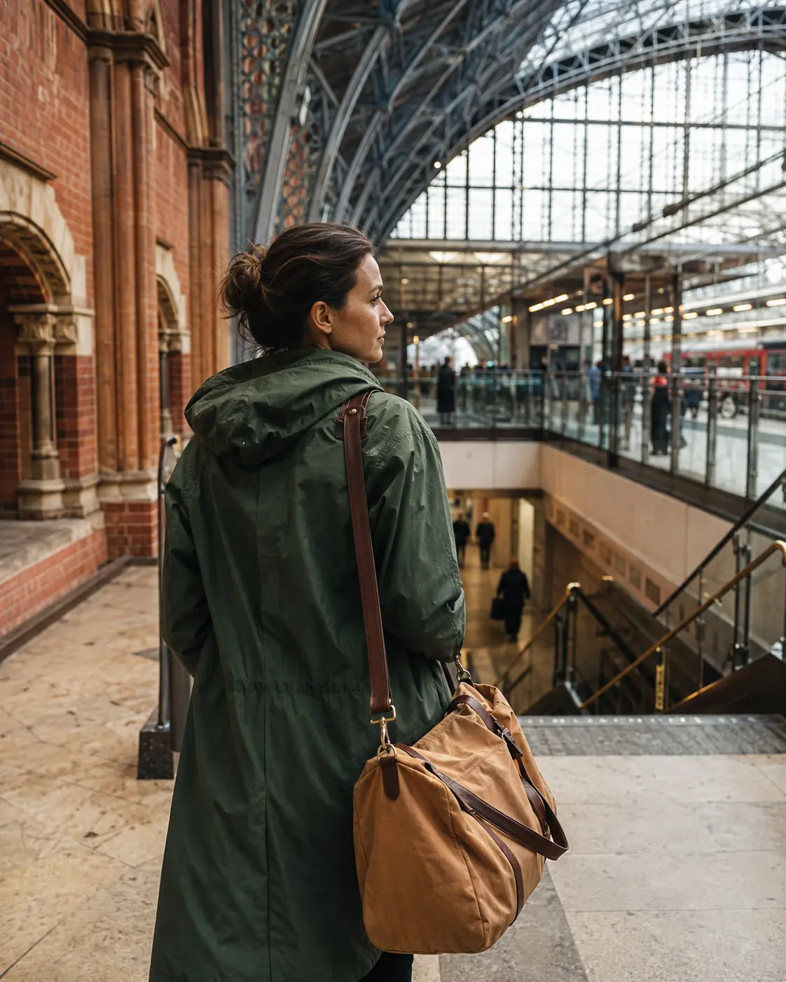 A traveler in a London rail setting