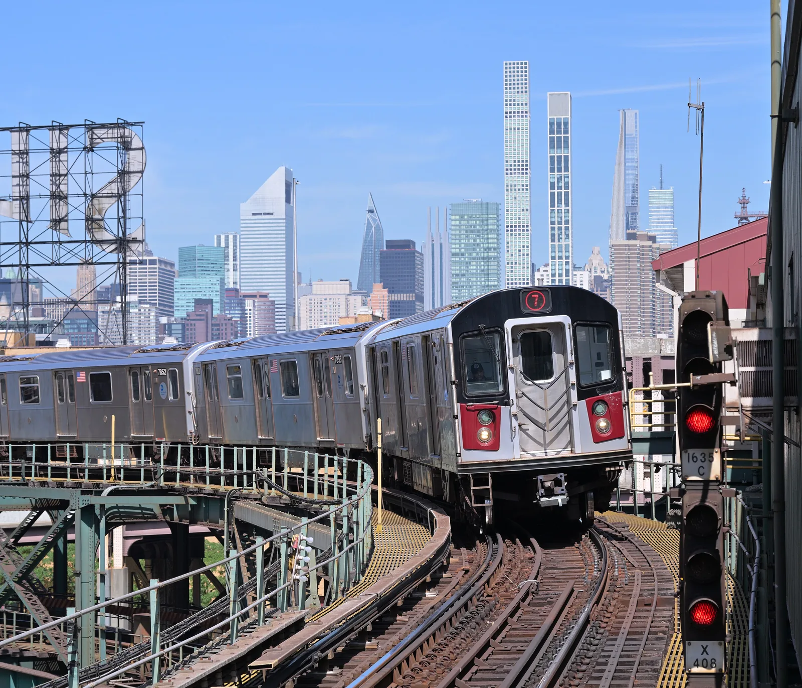 New York City subway train approaching Queensboro Plaza